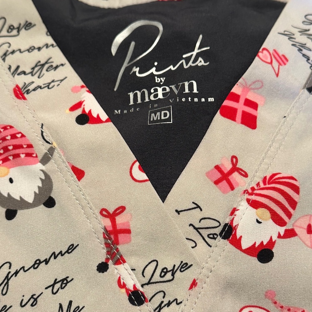 Xmas Gnomes scrub top